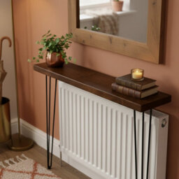 Toolty Rustic Handmade Console Table, Wall Mounted, 70Cm X 17.5Cm , Dark Oak, 71.5Cm Legs, Handcrafted Vintage Style - thumbnail 1