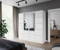 Arte Bali 4-Door Wardrobe - White Matt With Twin Mirrors And Silver Detailing - thumbnail 1