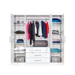 Arte Bali 4-Door Wardrobe - White Matt With Twin Mirrors And Silver Detailing - thumbnail 3