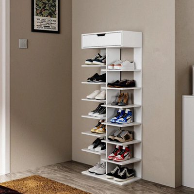 8 Tiers Shoe Storage Rack Standing Cabinet Footwear Organizer Narrow Shelf Wood - image 1