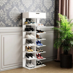 8 Tiers Shoe Storage Rack Standing Cabinet Footwear Organizer Narrow Shelf Wood - thumbnail 3