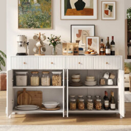 160 Cm Sideboard Buffet Cabinet Fluted Large 4-Door Storage Organizer - thumbnail 4