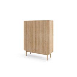 Arte Elegant Boho Highboard Cabinet W970mm H1220mm D370mm - Oak Riviera & White Marble Finish For Modern Dining Spaces - thumbnail 1