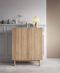 Arte Elegant Boho Highboard Cabinet W970mm H1220mm D370mm - Oak Riviera & White Marble Finish For Modern Dining Spaces - thumbnail 3