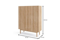 Arte Elegant Boho Highboard Cabinet W970mm H1220mm D370mm - Oak Riviera & White Marble Finish For Modern Dining Spaces - thumbnail 2