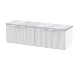 Balterley Tixall Fluted 2 Drawer Wall Hung Vanity Unit With Laminate Worktop, Satin White, 1200mm - thumbnail 1