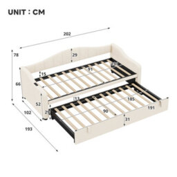 Abrihome 3Ft Velvet Sofa Bed With Charging Station & Trundle - 90X190Cm Daybed With Usb/type-C Ports For Living Room, Bedroom, Beige - thumbnail 4