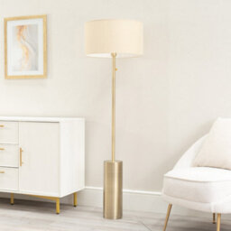 Valuelights Lexy Antique Brass Rotary Dimmer Switch Floor Lamp With Natural Drum Shade - Led Bulb Included - thumbnail 3