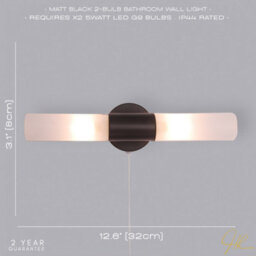 Happy Homewares Modern Black Ip44 Rated Bathroom Wall Light Fitting With Tubular Glass Shades - thumbnail 6