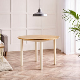 Furniturebox Uk Salcombe Round Wooden Table & 4 Whitby Cream Dining Chairs With Oak Colour Seats - thumbnail 3