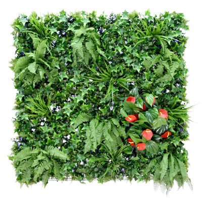 Artificial Plant Wall Panel Realistic Evergreen Flower Foliage - Indoor / Outdoor - Large 1M X 1M - Hedgerow - image 1
