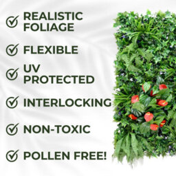 Artificial Plant Wall Panel Realistic Evergreen Flower Foliage - Indoor / Outdoor - Large 1M X 1M - Hedgerow - thumbnail 3