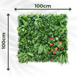 Artificial Plant Wall Panel Realistic Evergreen Flower Foliage - Indoor / Outdoor - Large 1M X 1M - Hedgerow - thumbnail 2