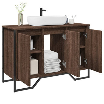 Walplus Bathroom Sink Cabinet Brown Oak 91X35X60 Cm Engineered Wood - image 1