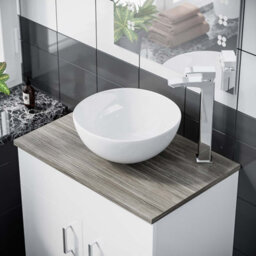 Nes Home 600mm White Vanity Cabinet With Oak Worktop And 320mm Round Basin - thumbnail 2