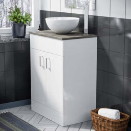 Nes Home 600mm White Vanity Cabinet With Oak Worktop And 320mm Round Basin - thumbnail 4