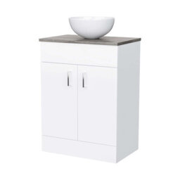 Nes Home 600mm White Vanity Cabinet With Oak Worktop And 320mm Round Basin - thumbnail 5