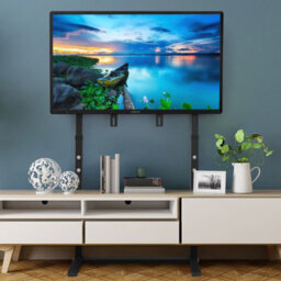 Fativo  Extra Large Black Floor Tv Stand Tv Mount Height Adjustable Free Standing Home Officesuit For 32 To 100 In Tv - thumbnail 8