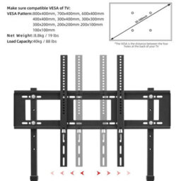Fativo  Extra Large Black Floor Tv Stand Tv Mount Height Adjustable Free Standing Home Officesuit For 32 To 100 In Tv - thumbnail 6