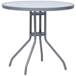 Berkfield Garden Table Light Grey 80 Cm Steel And Glass - thumbnail 1