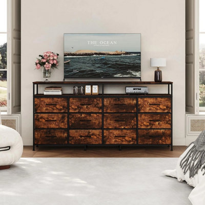 Brown 12 Drawer Fabric Dresser Tv Stand W Wooden Top,metal Frame Storage Chest,bedroom - image 1