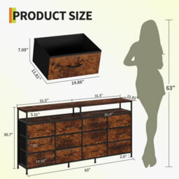 Brown 12 Drawer Fabric Dresser Tv Stand W Wooden Top,metal Frame Storage Chest,bedroom - thumbnail 5