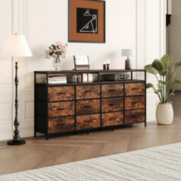 Brown 12 Drawer Fabric Dresser Tv Stand W Wooden Top,metal Frame Storage Chest,bedroom - thumbnail 2