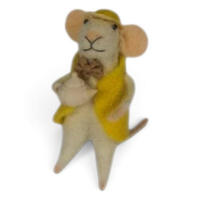 Originals International Ltd Originals Felt Mouse Hanging Decoration With Resin Teapot, 11 X 6 X 5 Cm, Multicoloured Christmas Ornament