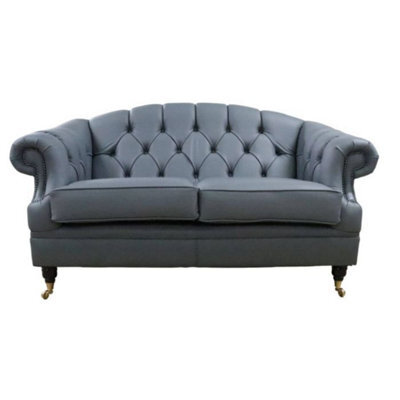 Chesterfield Handmade 2 Seater Sofa Settee Piping Grey Leather In Victoria Style - image 1