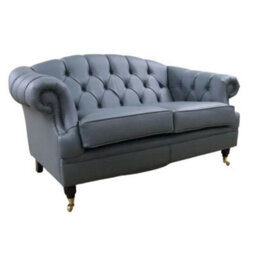 Chesterfield Handmade 2 Seater Sofa Settee Piping Grey Leather In Victoria Style - thumbnail 3