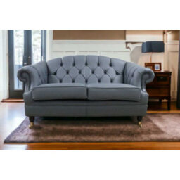 Chesterfield Handmade 2 Seater Sofa Settee Piping Grey Leather In Victoria Style - thumbnail 2