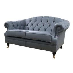 Chesterfield Handmade 2 Seater Sofa Settee Piping Grey Leather In Victoria Style - thumbnail 5