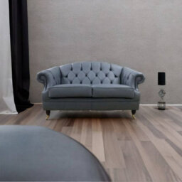 Chesterfield Handmade 2 Seater Sofa Settee Piping Grey Leather In Victoria Style - thumbnail 4