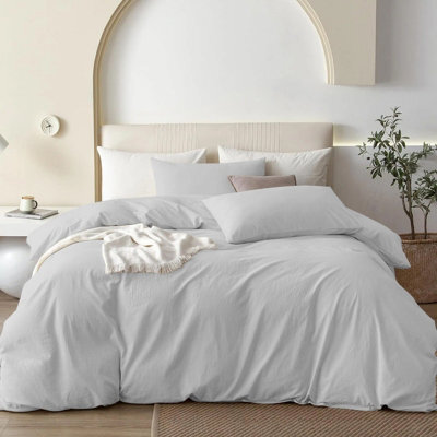 Oxford Homeware Plain Duvet Cover Set Double Silver With Fitted Sheet & Pillowcases, Plain Bedding Duvet Cover - image 1