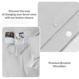 Oxford Homeware Plain Duvet Cover Set Double Silver With Fitted Sheet & Pillowcases, Plain Bedding Duvet Cover - thumbnail 4