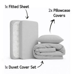 Oxford Homeware Plain Duvet Cover Set Double Silver With Fitted Sheet & Pillowcases, Plain Bedding Duvet Cover - thumbnail 2