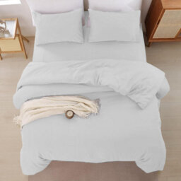Oxford Homeware Plain Duvet Cover Set Double Silver With Fitted Sheet & Pillowcases, Plain Bedding Duvet Cover - thumbnail 6