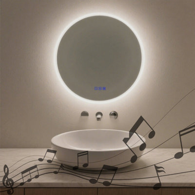 Maerts-E 500mm Round Led Bathroom Mirror With Bluetooth, Demister 3 Light Colors Wall Switch / Touch Sensor Control