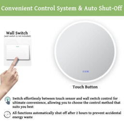 Maerts-E 500mm Round Led Bathroom Mirror With Bluetooth, Demister 3 Light Colors Wall Switch / Touch Sensor Control - thumbnail 5