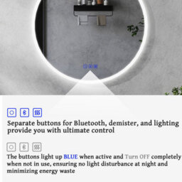 Maerts-E 500mm Round Led Bathroom Mirror With Bluetooth, Demister 3 Light Colors Wall Switch / Touch Sensor Control - thumbnail 6