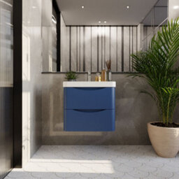 Balterley Dunwood Modern Bathroom Wall Hung 2 Drawer Vanity Unit & Ceramic Basin, Satin Blue, 600mm - thumbnail 2