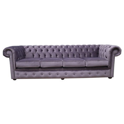 Chesterfield 4 Seater Sofa Malta Lavender Purple Velvet Fabric In Classic Style - image 1