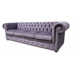 Chesterfield 4 Seater Sofa Malta Lavender Purple Velvet Fabric In Classic Style - thumbnail 5