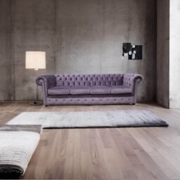 Chesterfield 4 Seater Sofa Malta Lavender Purple Velvet Fabric In Classic Style - thumbnail 4