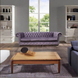 Chesterfield 4 Seater Sofa Malta Lavender Purple Velvet Fabric In Classic Style - thumbnail 2