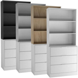 Urbn-Living Urbnliving Height 180Cm White Drawers & Grey Bookcase 80Cm Width 3 Tier Wooden Storage Chest Cabinet & Display Bookcase Shelving - thumbnail 3