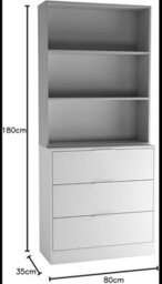Urbn-Living Urbnliving Height 180Cm White Drawers & Grey Bookcase 80Cm Width 3 Tier Wooden Storage Chest Cabinet & Display Bookcase Shelving - thumbnail 2
