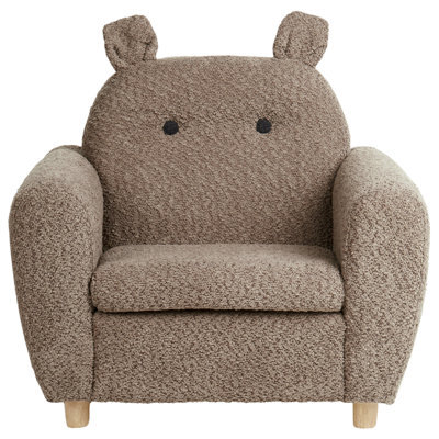 Wyld And Coco Kids Hippo Boucle Armchair Brown With Armrests, Child-Sized Cozy Seat For Bedroom Or Playroom - image 1