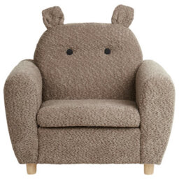 Wyld And Coco Kids Hippo Boucle Armchair Brown With Armrests, Child-Sized Cozy Seat For Bedroom Or Playroom - thumbnail 1