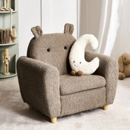 Wyld And Coco Kids Hippo Boucle Armchair Brown With Armrests, Child-Sized Cozy Seat For Bedroom Or Playroom - thumbnail 2